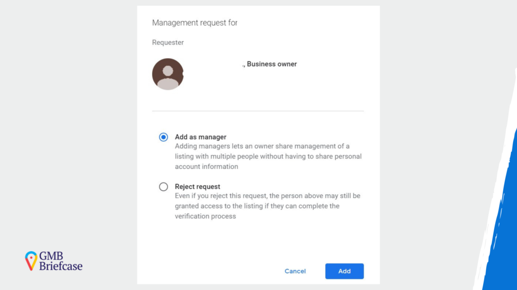 option to accept ownership of google my business